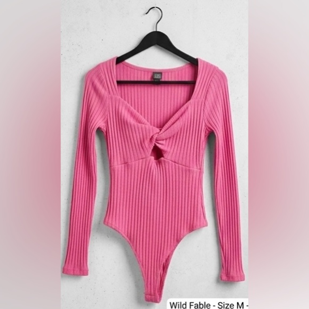 Wild Fable Hot Pink Ribbed Twist-Front Bodysuit